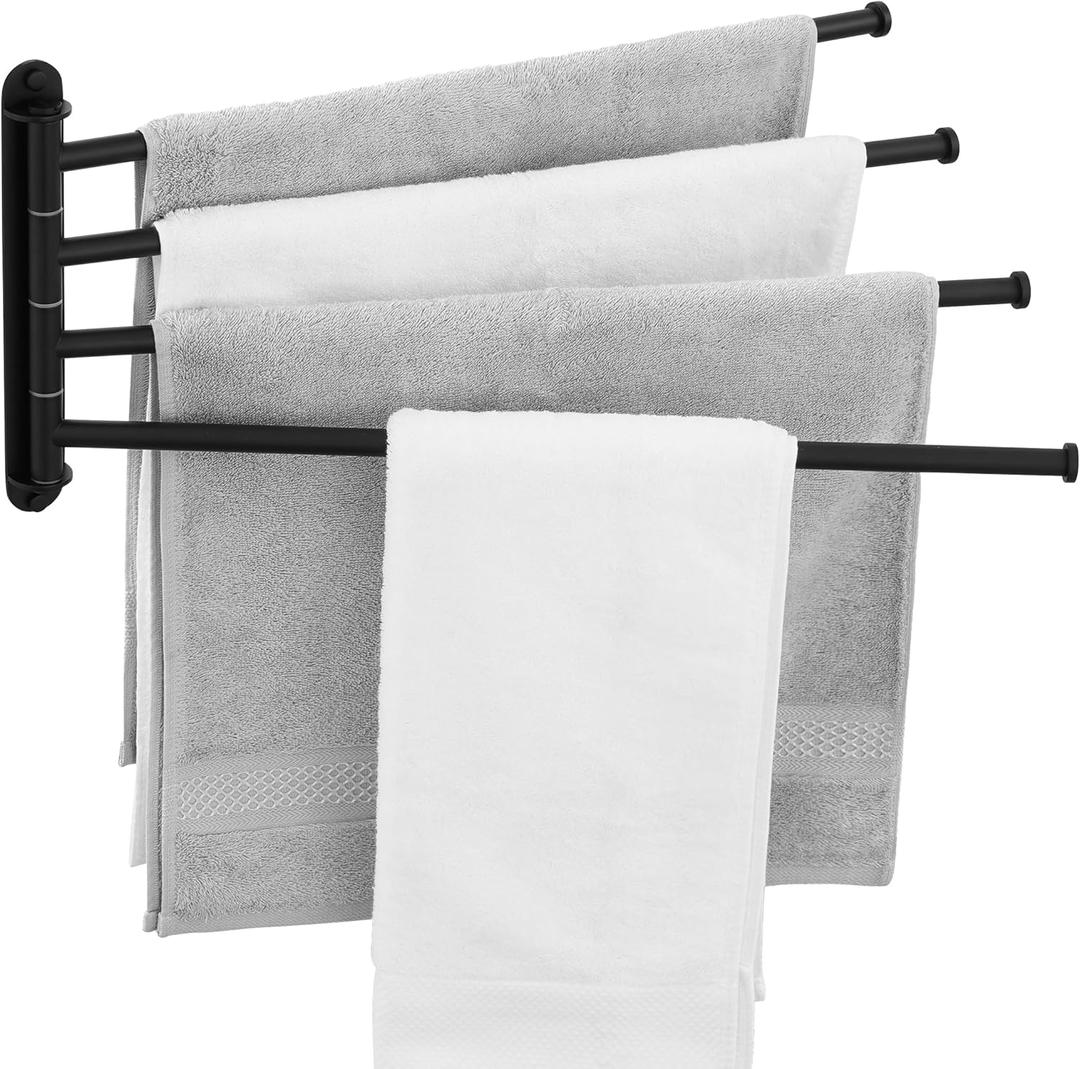 KES Extra Long 19.5" Swivel Towel Rack, Black Swing Arm Towel Bar 4-Arm, Swing Out Towel Rack for Bathroom Wall, Hand Towel Racks Wall Mounted 18/8 Stainless Steel Matte Black, A2103S4L50-BK