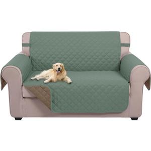 U-NICE HOME Loveseat Sofa Cover Reversible Couch Cover for Dogs with Elastic Straps Water Resistant Furniture Protector for Pets Couch Cover for 2 Cushion Couch (Loveseat, Greyish Green/Taupe), 54"loveseat-medium