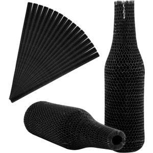 64 Set Wine Bags for Travel Honeycomb Paper, Reusable Glass Liquor Bottle Sleeves, Proof Hardened Safety and Impact Resist for Shipping Packing Transport Black