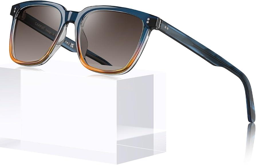 CARFIA Retro Polarized Sunglasses for Men UV400 Protection Handmade Acetate Round Frame