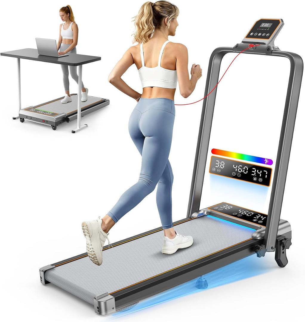 Walking Pad Treadmill with 15% Incline/Handle Bar/2 Screen Display, 3.5HP Foldable Walking Pad Treadmill, Portable Treadmills for Home with 4 Adjustable Incline, 350+lb Capacity, Smart App, RGB Light