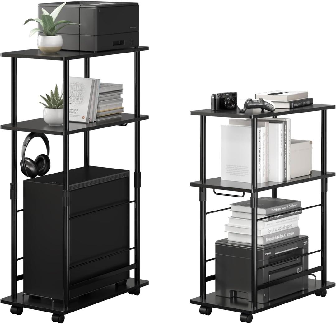 Height Adjustable Computer Tower Stand, 3-Tier CPU Holder Cart Printer Stand Mobile PC Laptop Standing Table Home Office Gaming Accessories with Rolling Wheels,26.4 * 45in