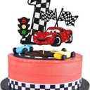 Gyufise 1Pc Car Cake Topper Race Car First Birthday Cake Decorations for Racing Car Checkered Flag Themed Kids Boy Girl Happy Birthday Party Supplies