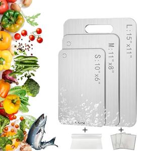 SUNWISHA 3pcs Titanium Stainless Steel Double-Sided Cutting Boards, Food Grade Non-Toxic with Anti-Slip Pads for Kitchen Cooking