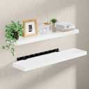 Heimlove 36 inch Floating Shelves for Wall, Pack of 2 Natural Pine Solid Wood Bathroom Shelf Over Toilet Decor and Storage 8 inches Deep for Kitchen Bedroom Office & Living Room Display Wall Decor (White)