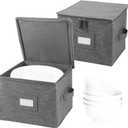 popoly China Storage Container for Bowls or Dessert Plates, 8.5" W x 6" H Plate Storage Case with 24 Felt Dividers, Hard Shell and Stackable (2 Pack Grey)