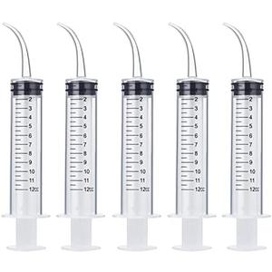 Wisdom Teeth Syringe, 5 Pack Irrigation Dental Syringes with Measure Scale & Curved Tip for Dental Care Liquid Oral Tonsil Stone