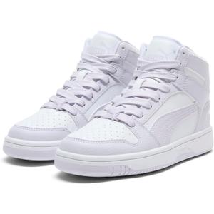 Puma Unisex-Child Rebound Layup Mid (5 Big Kid, Puma White-lilac Frost)