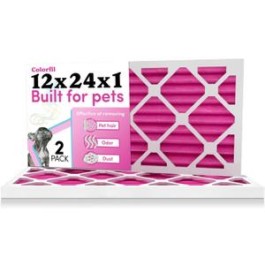 Colorfil 12x24x1 Air Filter (2-Pack) | Made in the USA | Color Changing | Remove Cat and Dog Odor | MERV 8 for Pet Hair Dander and Dust | 11.5"x23.5"x0.75" Exact Size
