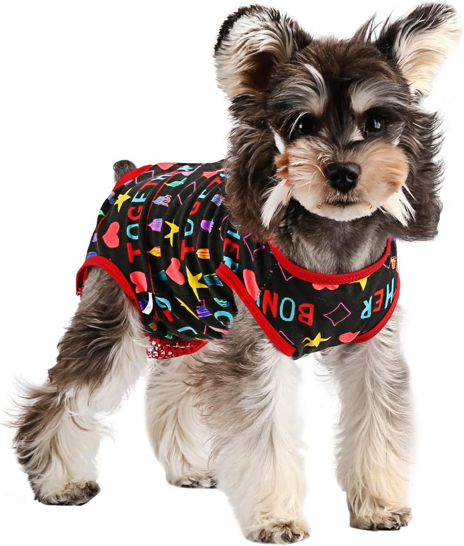 Etdane Dog Diapers Sanitary Panties Physiological Period Shirts Surgical Recovery Suits for Male and Female Dogs Black/L (L(Chest Girth: 18.9",Back Length: 14.6"))