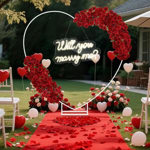 Breling 6.6ft Large Metal Heart Arch Stand and Will You Marry Me LED Neon Light Sign Backdrop for Outdoor Proposal Wedding Engagement Bridal Valentine and Birthday Party Decor (Red)