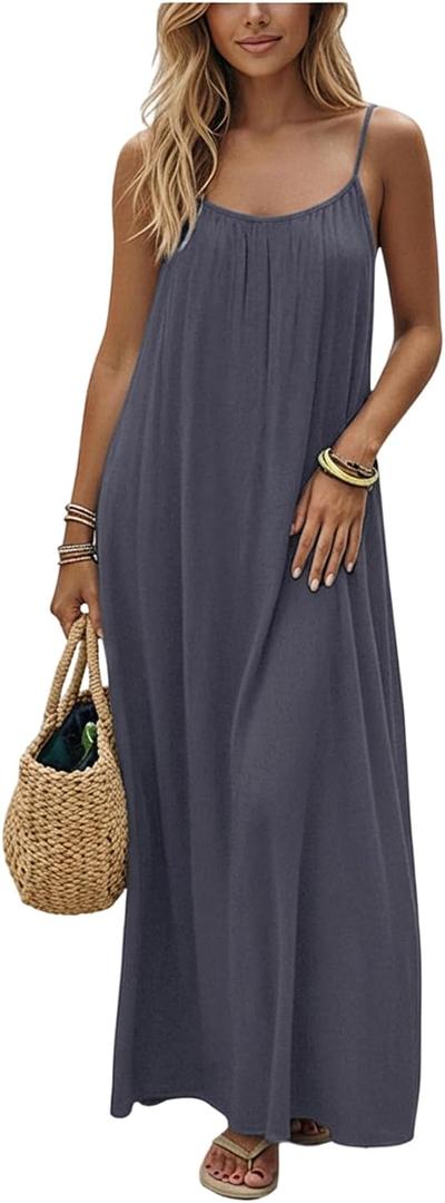 SHENHE Women's Open Back Spaghetti Strap Beach Maxi Dress Loose Flowy Vacation Sundress (Purple, XL)