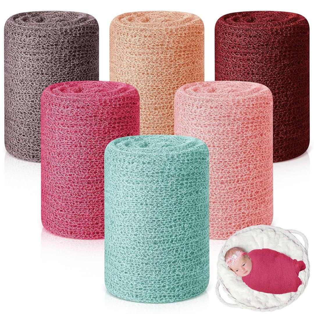Tudomro 6 Pcs 15.8 x 59'' Newborn Baby Stretch Wraps Set 6 Colors Baby Photography Props Unisex Newborn Long Ripple Wrap Photo Blanket for Girl Boy Christmas DIY Photography(Vivid Color)