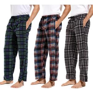 DG Hill 1Pack or 3Pack Mens PJ Pajama Pants Bottoms Fleece Lounge Pants Sleepwear Plaid PJs with Pockets Microfleece (Small, 3pack-multi/Blue&green/Gray)
