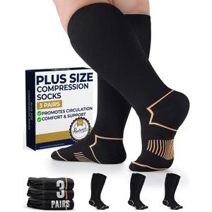 Pembrook Plus Size Compression Socks for Women Wide Calf - 3 Pairs, 20-30mmHg Extra Wide Calf Compression Socks, Up to 4XL