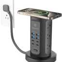 Power Strip Tower, kakyanill Surge Protector Tower 10 AC Outlets 8 USB (4 USB C), 6 Ft Retractable Extension Cord, Charging Station for Office Dorm Room, Black