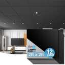 Art3d 12-Pack Smooth Drop Ceiling Tile 2ft x 2ft - Fire-Rated, Waterproof, Reusable - Premium PVC, No Sag and Breakage - Cover 48 Sq. Ft, Black