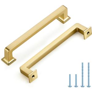 5 Pack 5 Inch Brushed Brass Cabinet Handles Solid Zinc Alloy Pulls for Kitchen Cupboard & Drawer Hardware