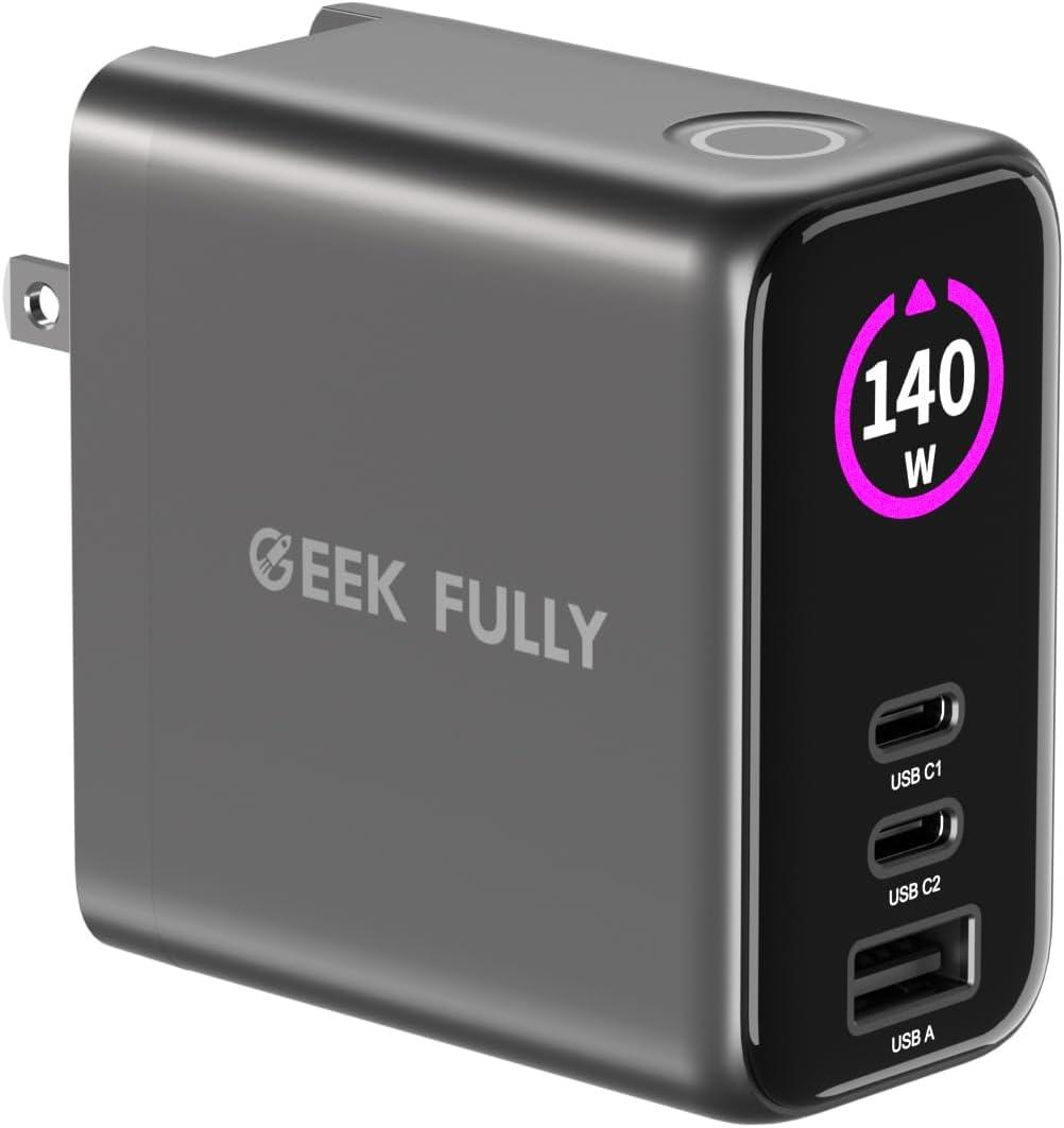 140W MAX USB C Charger | 3-Port Fast Charging Station (2xUSB-C PD3.1 + USB-A QC3.0) | Intuitive Touch Controls, for for MacBook, iPhone 17/16 Series, Samsung Galaxy, Pixel and More