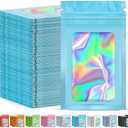 JETMORE 300 Pcs Mylar Bags, Smell Proof Bags Foil Pouch, Holographic Resealable Bags for Small Business, Candy Sample Jewelry Bag Sealable Packaging for Party Favor Food Storage (4x6in-Blue)