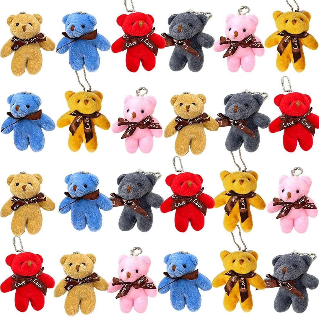 24 Packs Mini Teddy Bear Toy Plush Stuffed Bear Keychains for Kids Girls Boys, Small Stuffed Animal Bulk for Kids, Easter Basket Stuffers Carnival Prizes, School Gifts, Party Favor Goodie Bag