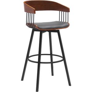 Benjara Vera 31 Inch Swivel Barstool Chair, Curved Open Back, Walnut, Brown, Gray and Black