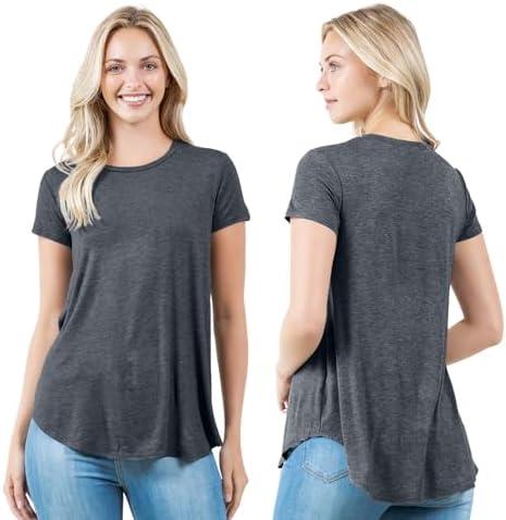 Azules 3 Pack Women’s Short Sleeve Tunic Top – Flowy Scoop Neck Long T-Shirt with Curved Hem, Soft Stretchy Dressy Blouse, M