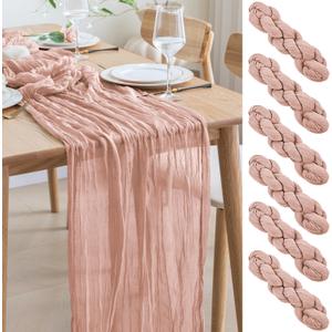 Asee'm 6pcs Cheesecloth Table Runner 120 Inches Dusty Pink Boho Gauze Cheese Cloth Runner 10FT Rustic Sheer Table Runners for Summer Wedding Baby Shower Holiday Party Decoration