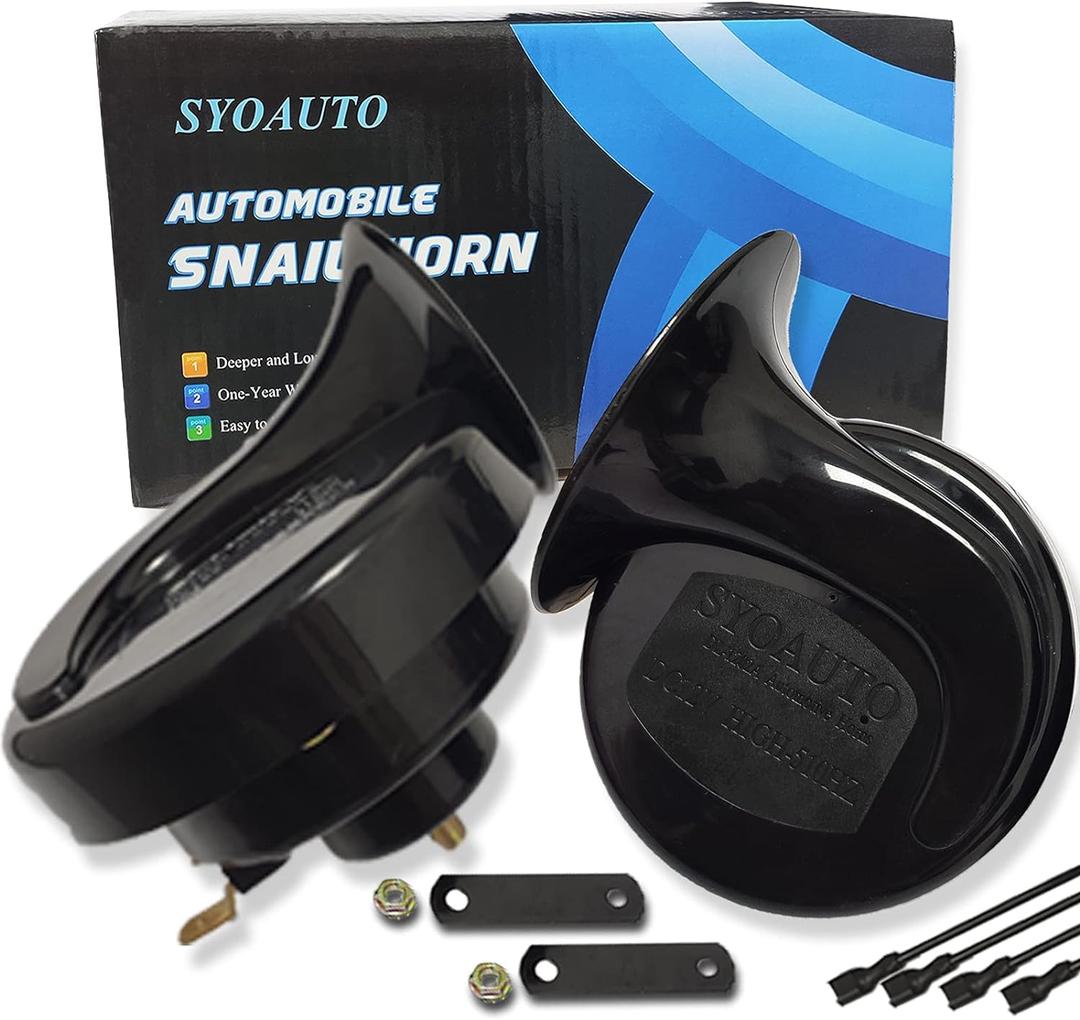 SYOAUTO Car Horn 12V Loud Universal Fit High Low Tone Waterproof Truck Horn Replacement Kit