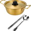 Korean Ramen Cooking Pot, Korean Noodle Pot Ramen Cooking Pots Instant Noodle Pots With Lid Spoon And Chopsticks (1pair) For Kitchen Cookware (9.6 x 3.5 Inches)