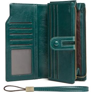 Wallet for Women RFID Blocking Leather Large Capacity Card Holder Ladies Phone Clutch Travel Long Purse Wristlet | RFID Blocking, Leather, Large Capacity, Ladies, Travel (3-Dark Green)