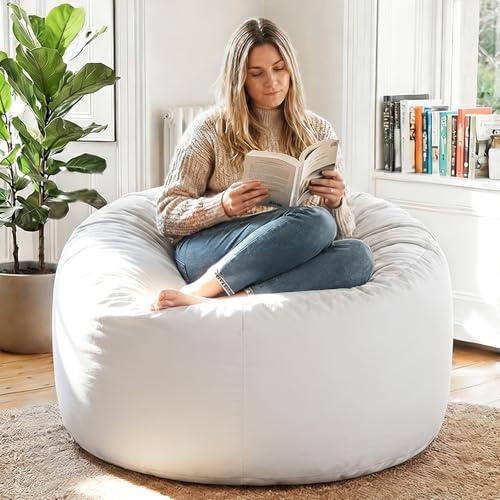 YuppieLife Large Foam Filled Bean Bag Chairs for Kids Teenagers Adults Living Room Gaming Relaxing 4F Machine Washable Lazy Sofa（Ivory