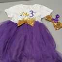 ODASDO Toddler Kids Girls My 3rd Third Birthday Party Dress Sequin Bowknot Headband Cake Smash Outfit Summer Cotton Short Sleeve A-line Tulle Tutu Princess Skirt Photo Props Purple 3 Years