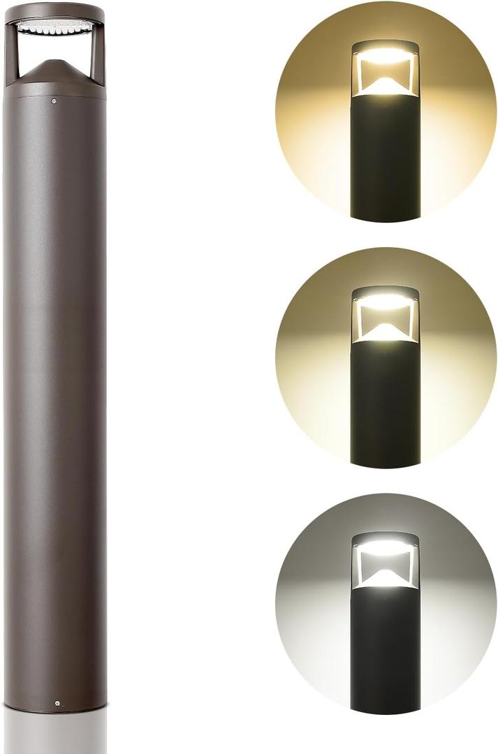 OSTEK LED Bollard Landscape Lights 24W 42Inch Outdoor Modern Pathway Light, 3CCT Selectable (3000K/4000K/5000K) IP65 Rated Commercial Landscape Lighting Fixture for Garden, Pathway, Driveway, 120-277V