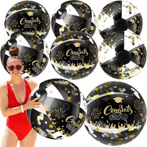8pcs Graduation Beach Balls Inflatable Glitter Beach Balls Congrats Grad Sign Graduation Party Favors for Senior Teen Class of 2025 College Graduation Pool Party Supplies