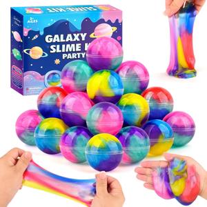 28-Pack Slime Party Favors, Bulk Galaxy Slime Balls Non-Sticky, Mess-Free for Kids, Stress Relief Mini Toys for Girls and Boys - Classroom Reward, Party Supplies, Goodie Bag Stuffers