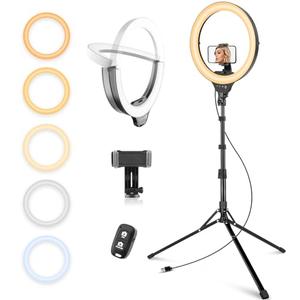 Eicaus 14'' Foldable Ring Light with 67'' Tall Phone Tripod, Selfie Light with Remote for Video Recording, Live Streaming, Makeup, TIK Tok, Big Ringlight with Tripod for iPhone, Android, Camera