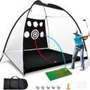 Automatic Ball Return Golf Practice Net - 10x7ft, Tri-Turf Hitting Mat, Indoor/Outdoor, Black