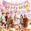 Happy Mother's Day Decorations, Mother's Day Banner Garland with Hanging Swirl Decorations, Pink Floral Mom Party Decor Set for Ceiling Home Party Backdrop Celebration