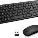Wireless Keyboard and Mouse Combo, Compact Quiet Wireless Keyboard and Mouse Set 2.4G Ultra-Thin Sleek Design for Windows, Computer, Desktop, PC, Notebook, Laptop (Black01)