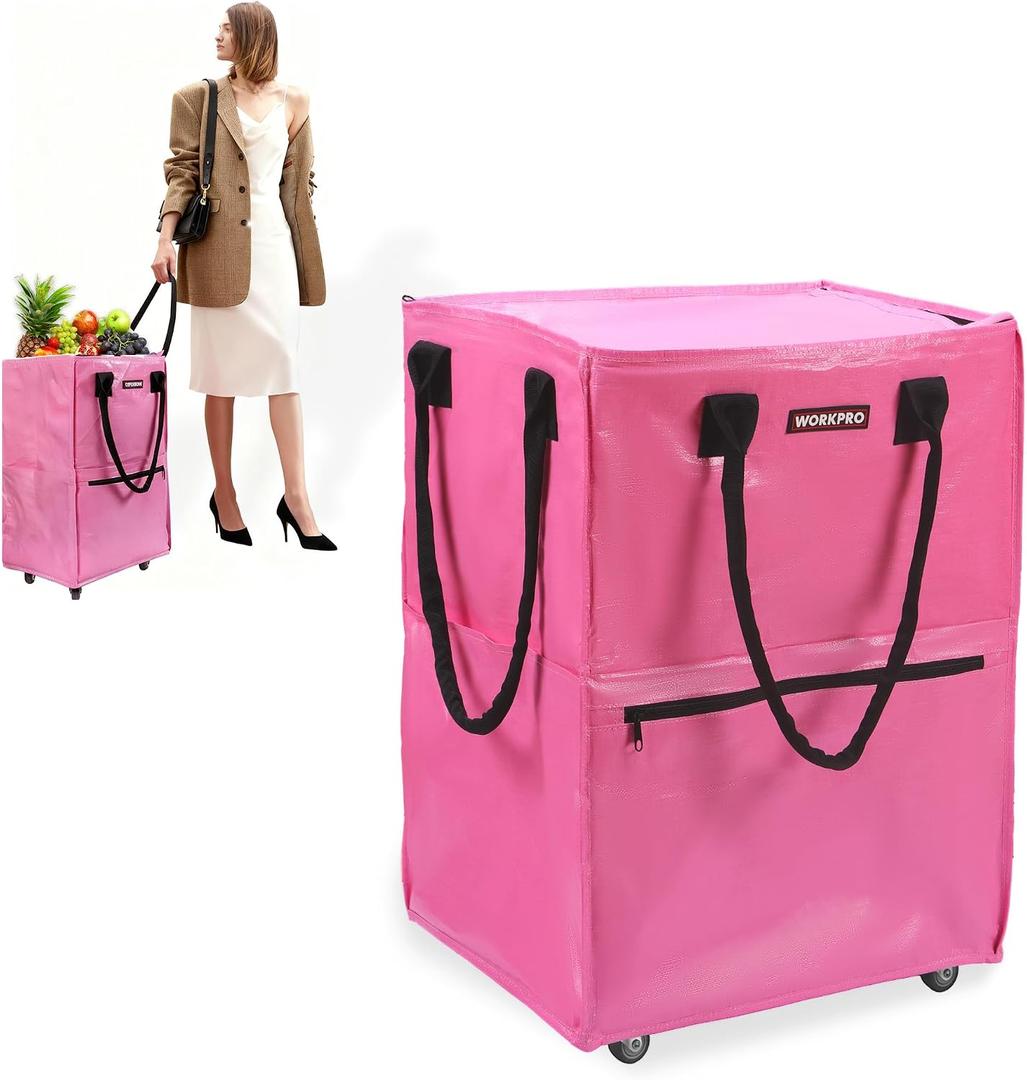 WORKPRO Reusable Grocery Bag on Wheels, Heavy Duty Rolling Shopping Tote with Handle