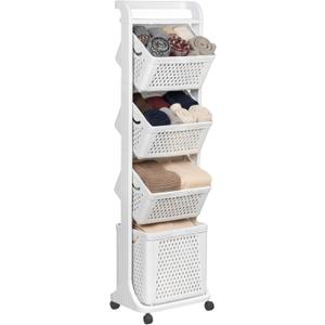 ZOES HOMEWARE 4 Tier Laundry Basket Organizer, 92L Vertical Laundry Hamper, Removable Rolling Sorter Baskets With Wheels for Small Space, Dorm, Bathroom, Bedroom, 58.66" x 12.99" x 16.93"