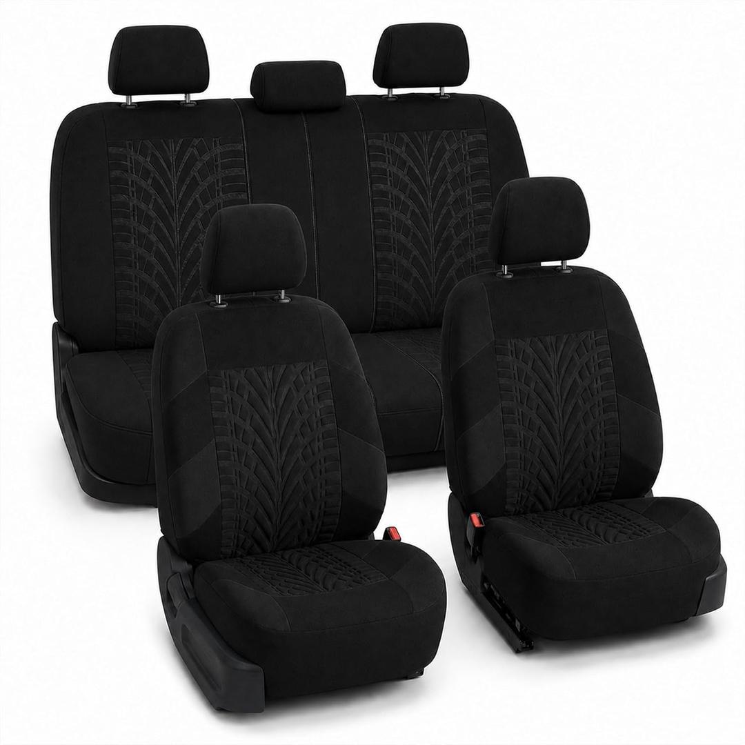 FH Group Full Set Travel Master Car Seat Covers, Airbag and Split Rear Car Seat Cover Universal Fit Interior Accessories for Cars Trucks SUV, Automotive Seat Covers,Black