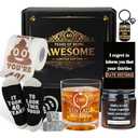 40th Birthday Gifts for Men, 6 Pcs Cool Birthday Gifts Ideas with Whiskey Glass with Frozen Stone, Funny Socks, Toilet Paper, Scented Candle, Keychain, Greeting Card for Him, Husband, Dad, Boss 2026