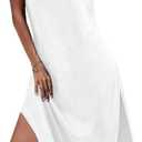 Dyexces Women Summer T Shirt Dress Casual Short Sleeve V Neck Maxi Dresses Loose Side Slit Long Tshirt Dress with Pockets (White, M)
