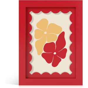 5x7 Picture Frame with Real Glass, Wooden cute 5 x 7 Photo Frame with Wavy Mat for Tabletop and Wall Hanging, Red, 1 Pack