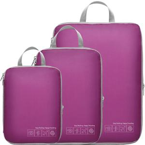 Cambond Compression Packing Cubes for Travel Women - Lightweight Luggage Organizers Bag Packing Cubes for Carry on Suitcases (3 Set, 01 Purple)