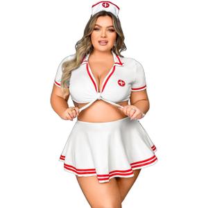 Kaei&Shi 4 Piece Plus Size Cosplay Outfit,Nurse Costume For Curvy Women,Halloween Outfits (3X-Large, White)