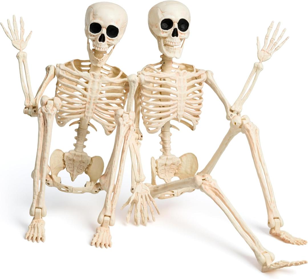 JOYIN 2PCS 36" Halloween Realistic Skeleton Decor, 3FT Full Body Stayable Movable Joints, Posable Hanging Skeletons for Halloween Decoration, Yard, Graveyard, Haunted House Props, Spooky Scene Party