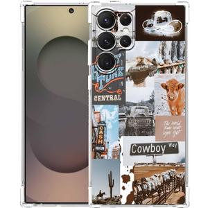 Cowboy Cowgirl Case for Samsung Galaxy S25 Ultra,Western Natural Scenery Pattern,Soft TPU Bumper Case for Galaxy S25 Ultra